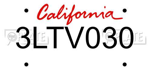 3LTV030 California License Plate