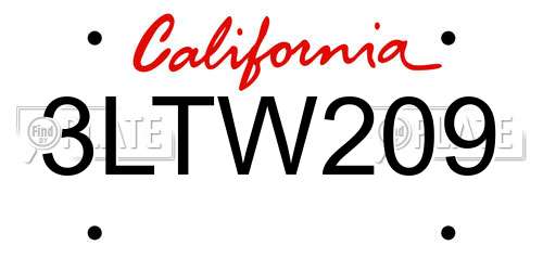 3LTW209 California License Plate