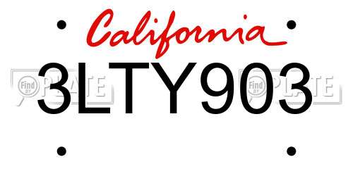 3LTY903 California License Plate