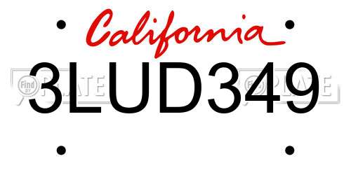 3LUD349 California License Plate