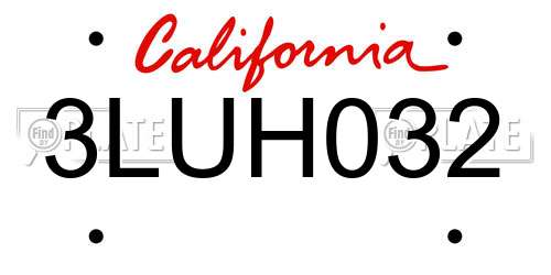 3LUH032 California License Plate
