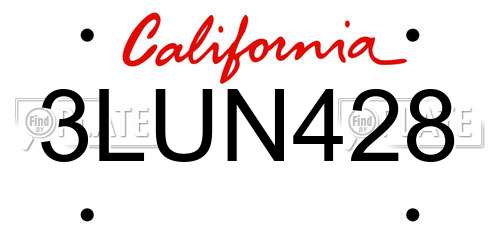 3LUN428 California License Plate