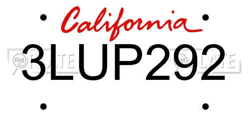 3LUP292 California License Plate