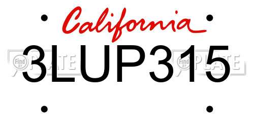 3LUP315 California License Plate