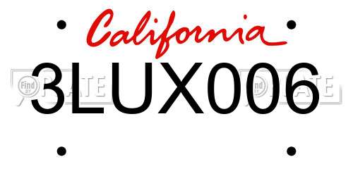 3LUX006 California License Plate