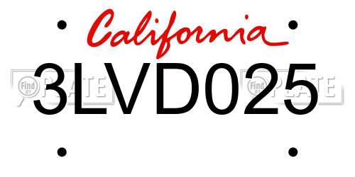3LVD025 California License Plate