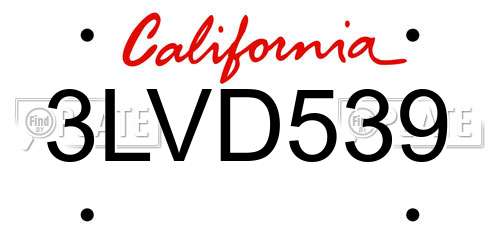 3LVD539 California License Plate