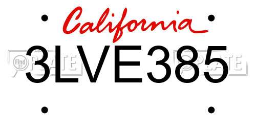3LVE385 California License Plate