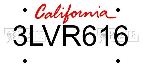 3LVR616 California License Plate