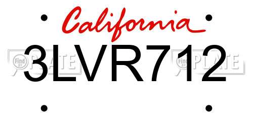 3LVR712 California License Plate