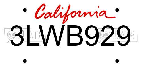 3LWB929 California License Plate