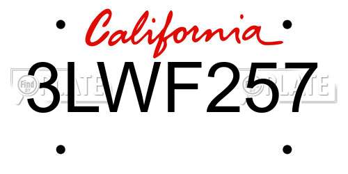 3LWF257 California License Plate