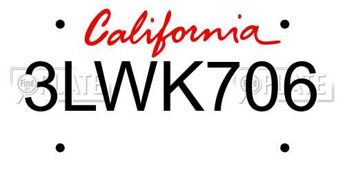 3LWK706 California License Plate