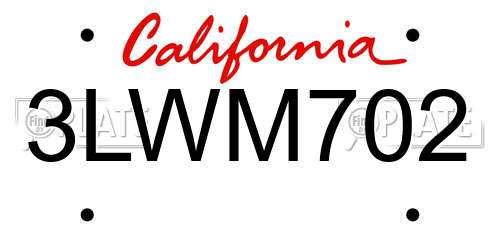 3LWM702 California License Plate