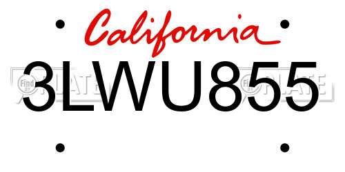 3LWU855 California License Plate