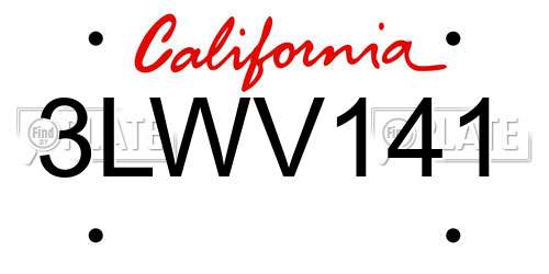 3LWV141 California License Plate