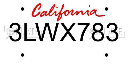 3LWX783 California License Plate