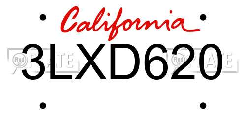 3LXD620 California License Plate