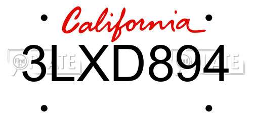 3LXD894 California License Plate