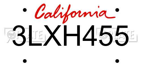 3LXH455 California License Plate