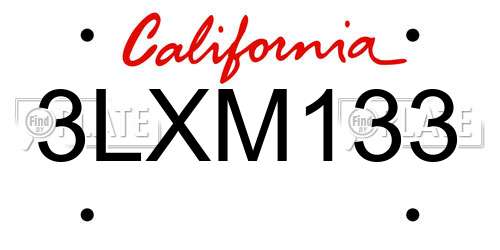3LXM133 California License Plate