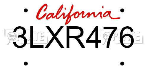 3LXR476 California License Plate