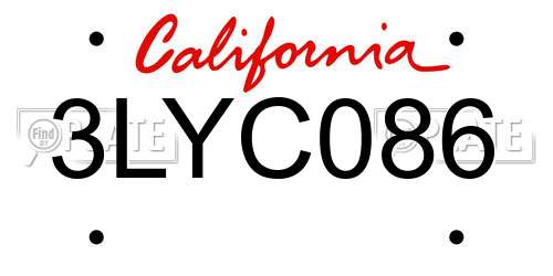 3LYC086 California License Plate