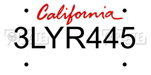 3LYR445 California License Plate