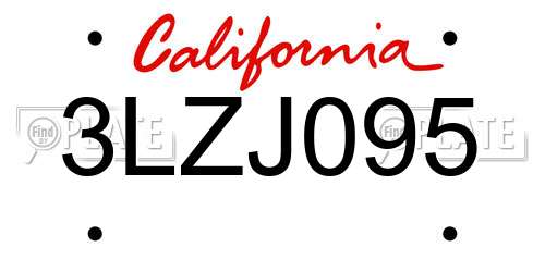 3LZJ095 California License Plate