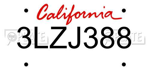 3LZJ388 California License Plate