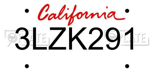3LZK291 California License Plate