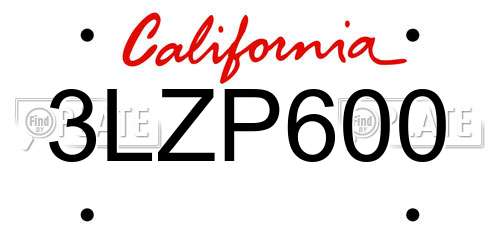 3LZP600 California License Plate