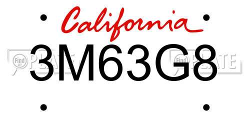 3M63G8 California License Plate