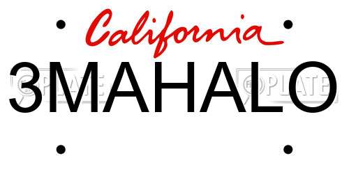 3MAHALO California License Plate