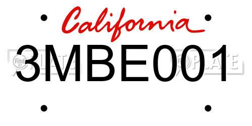 3MBE001 California License Plate