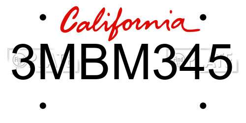 3MBM345 California License Plate