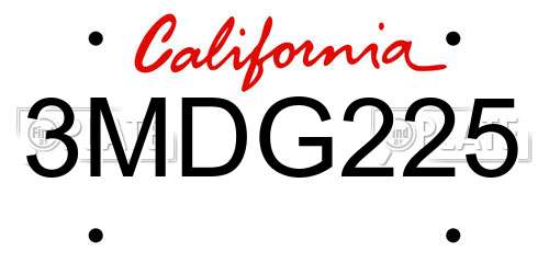 3MDG225 California License Plate