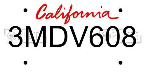 3MDV608 California License Plate