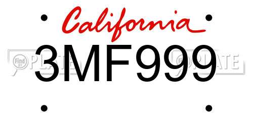 3MF999 California License Plate