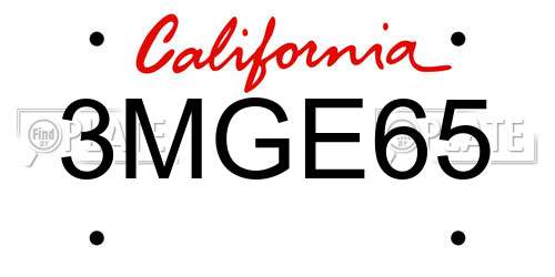 3MGE65 California License Plate