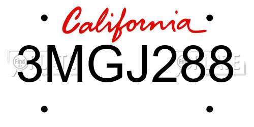 3MGJ288 California License Plate