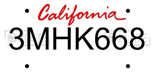 3MHK668 California License Plate