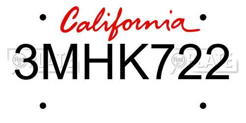 3MHK722 California License Plate