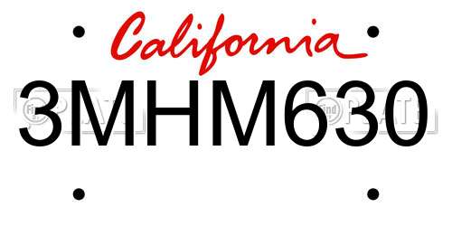 3MHM630 California License Plate