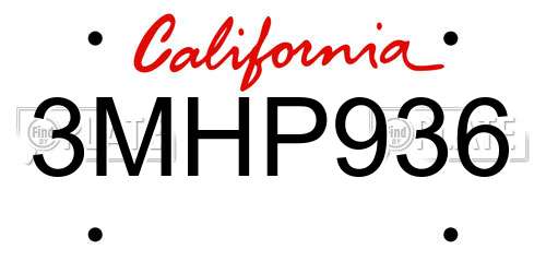 3MHP936 California License Plate