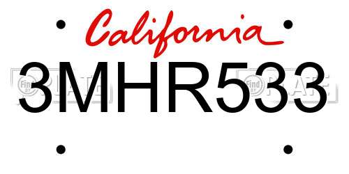 3MHR533 California License Plate