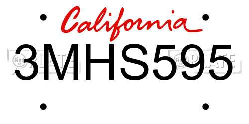 3MHS595 California License Plate