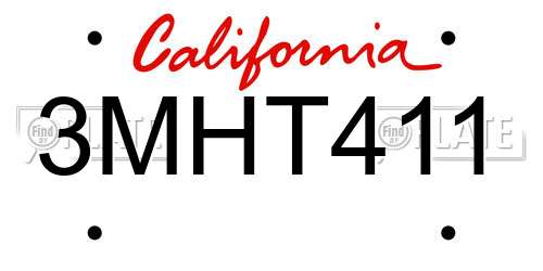3MHT411 California License Plate