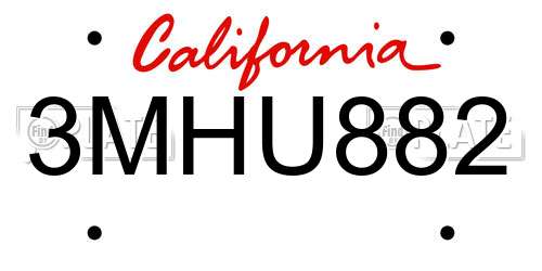 3MHU882 California License Plate