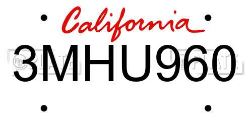3MHU960 California License Plate